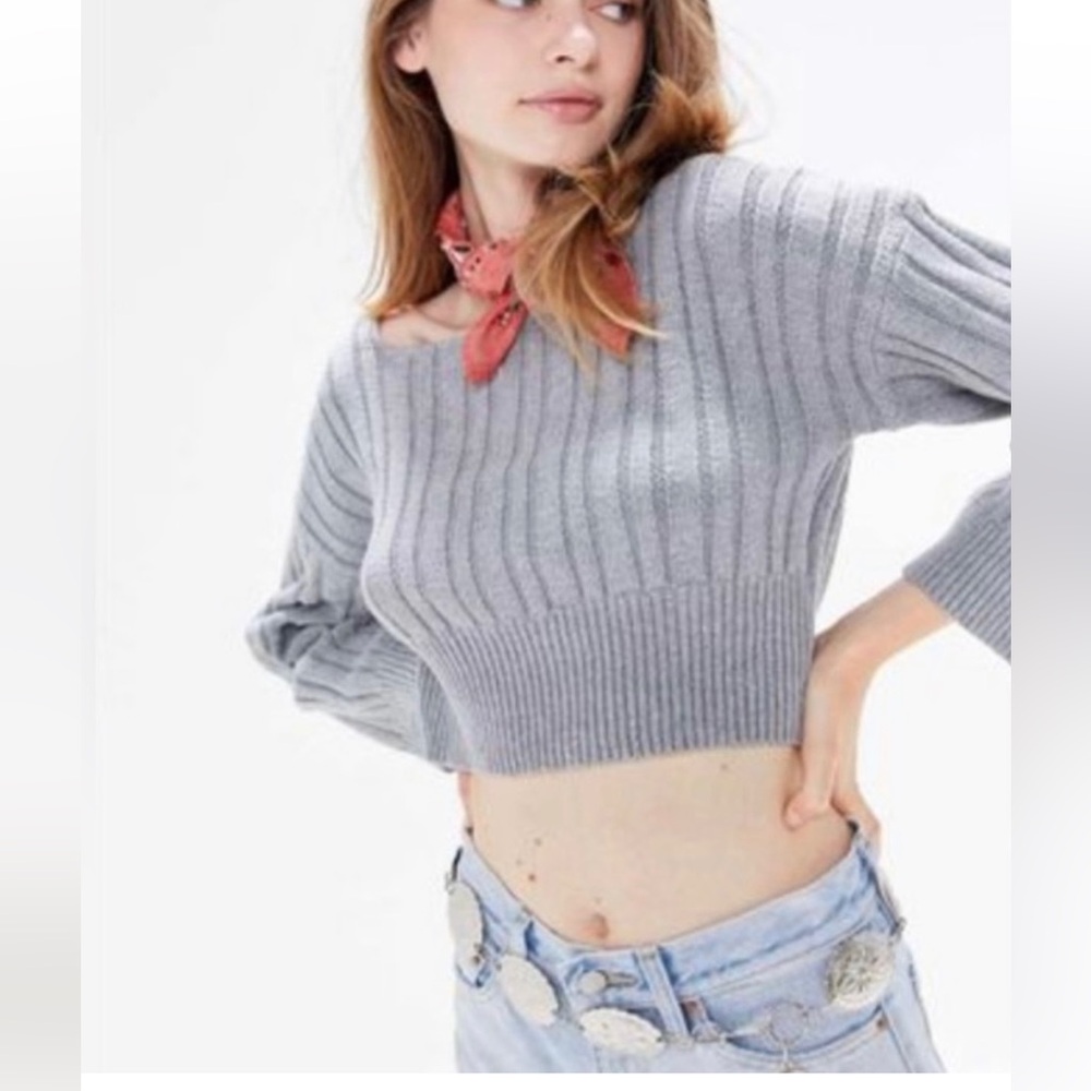 Size M Urban Outfitters Gray Off-Shoulder Crop Sweater